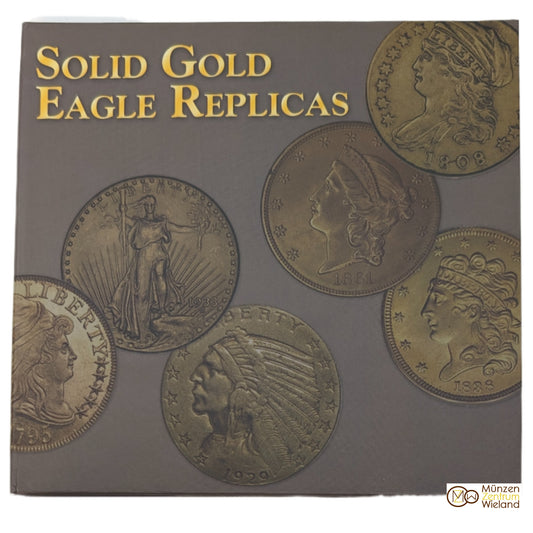 Solid Gold Eagle Replicas Set mit 7 Nachbildungen historischer Eagle Münzen