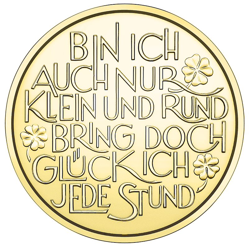 Glücksjeton - Reisen ins Glück 2023-2029, Kurti schwimmt in Japan mit Fischen, vergoldet