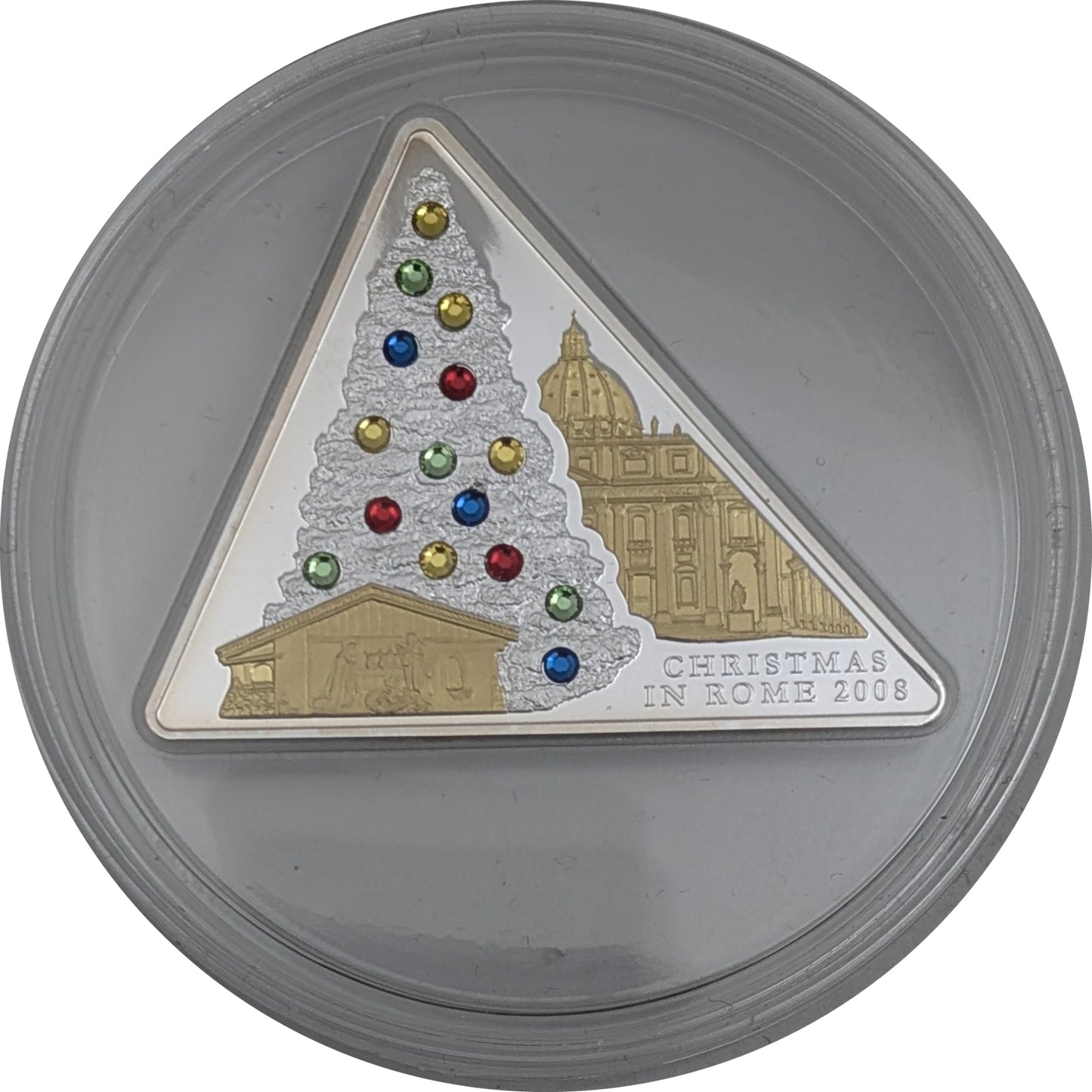 Weihnachten in Rom/Christmas in Rome, Goldapplikation, Swarovskisteine, dreieckig