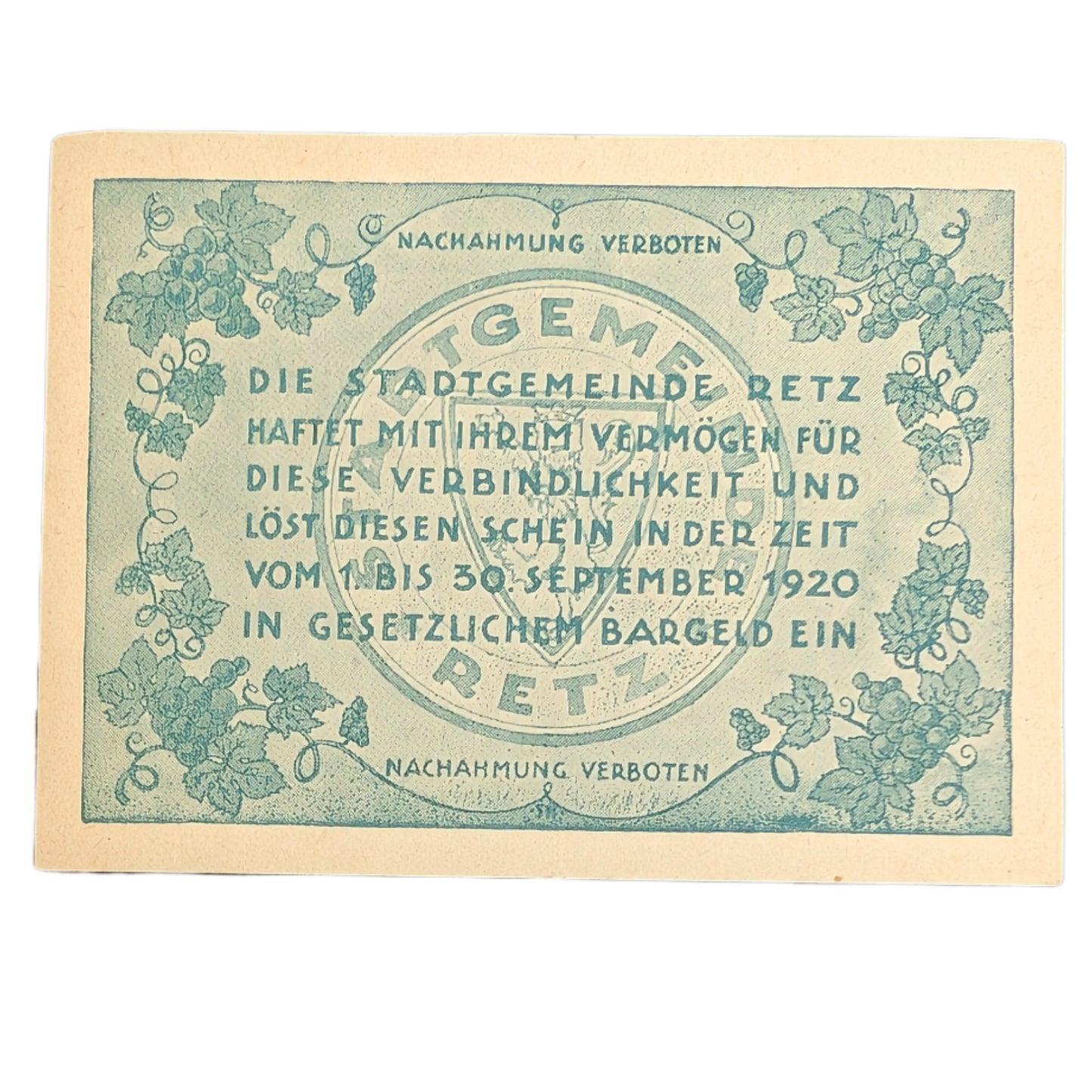 Notgeld: Gutschein Stadtgemeinde Retz, Niederösterreich
