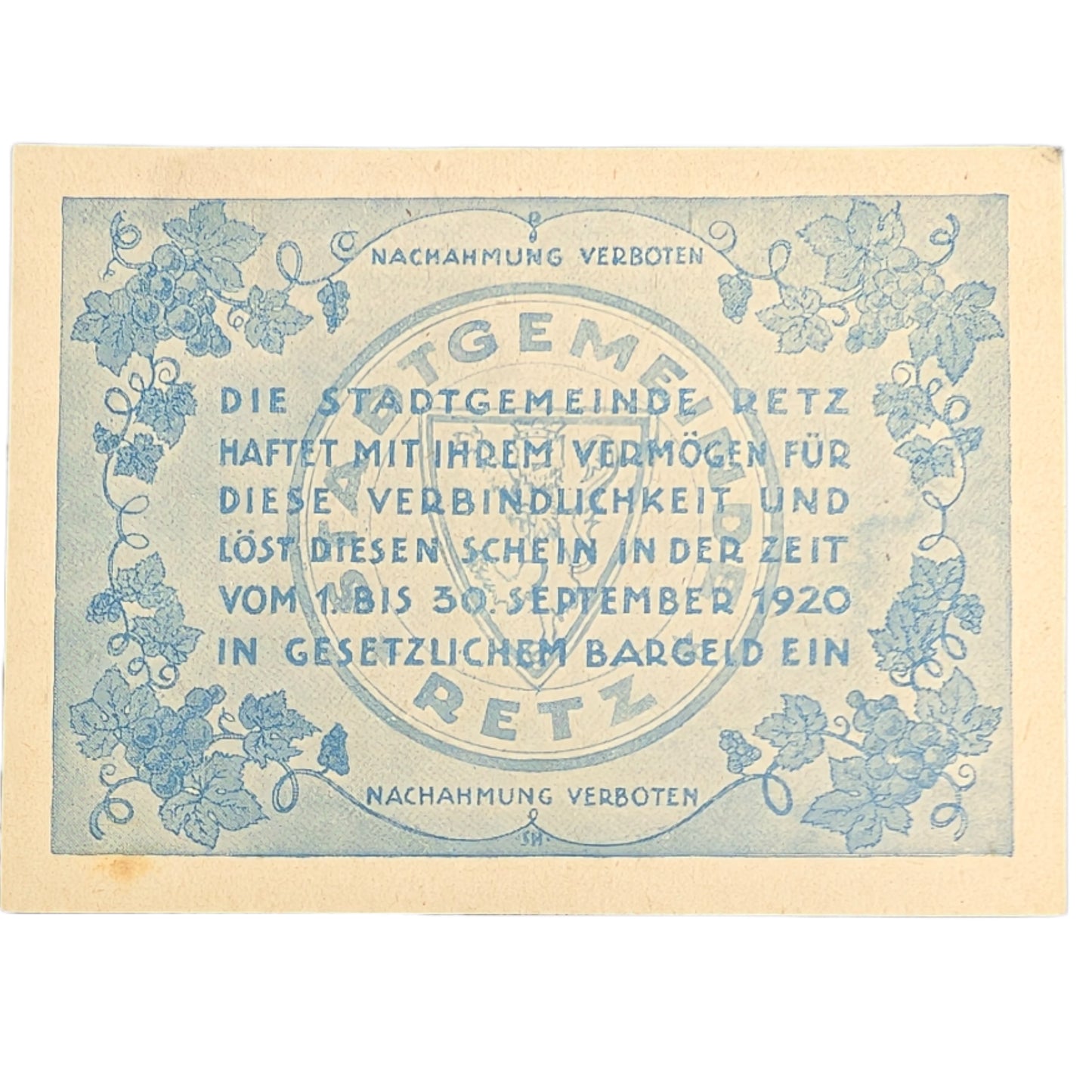 Notgeld: Gutschein Stadtgemeinde Retz, Niederösterreich