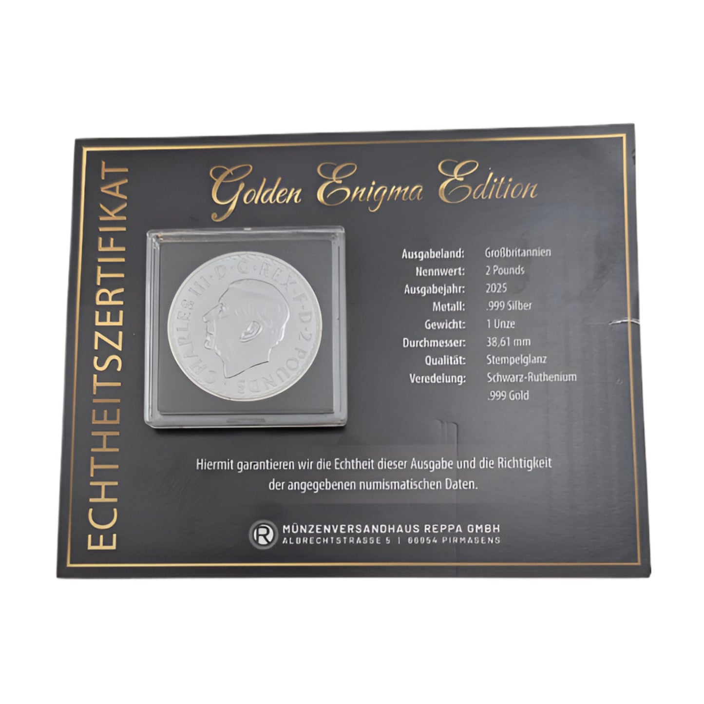 Britannia - Enigma Edition, mit Schwarz-Ruthenium und Gelbgold veredelt