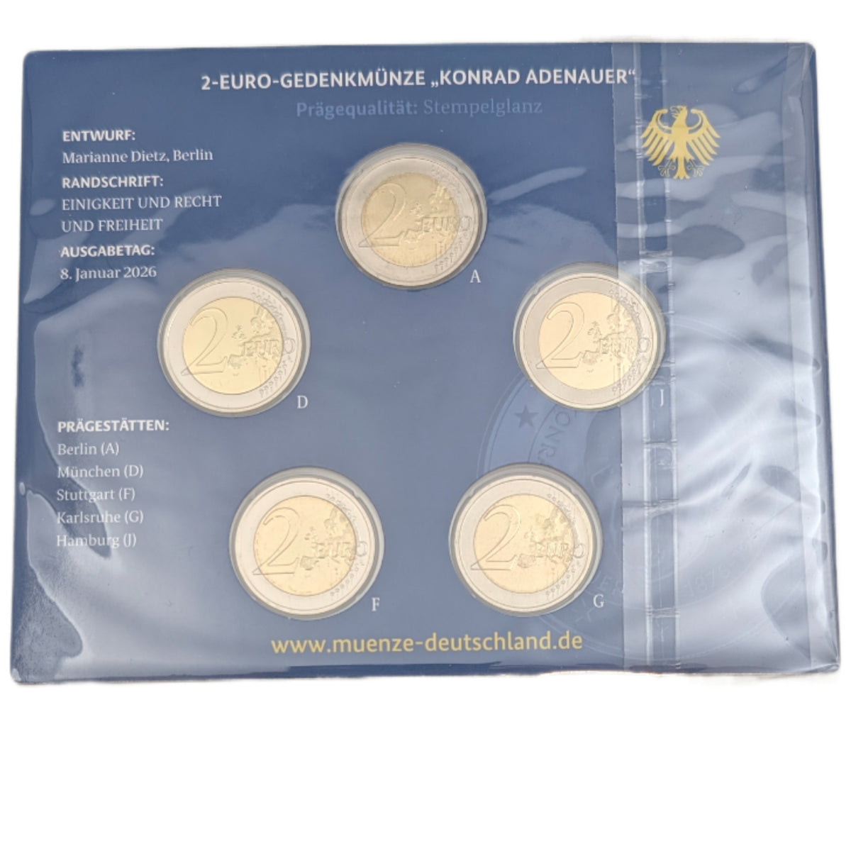 Konrad Adenauer, Set mit allen fünf Prägestätten