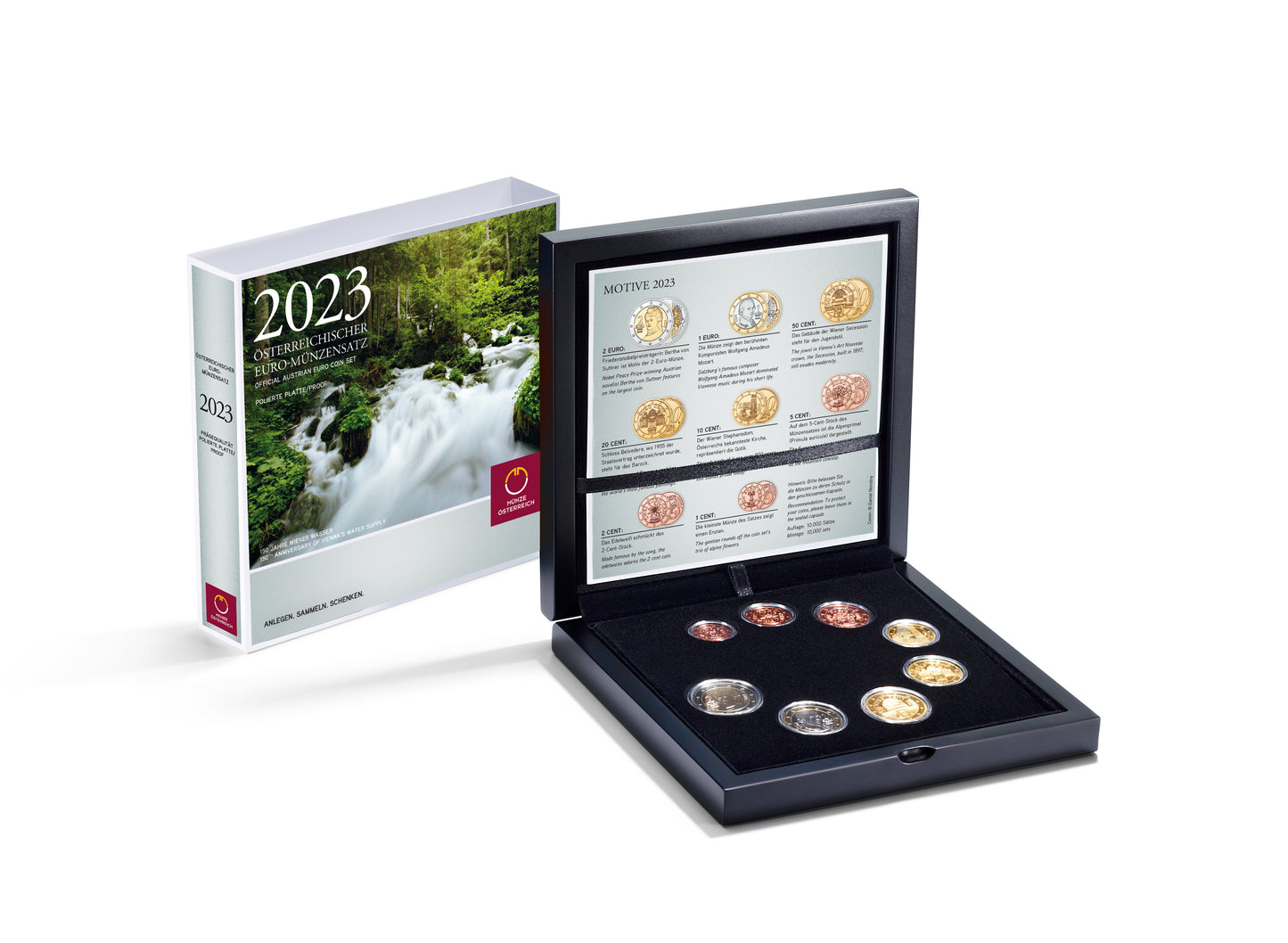 KMS Kursmünzensatz 150 Jahre Wiener Wasser, 1 ct - 2 € / letze Prägung in PP