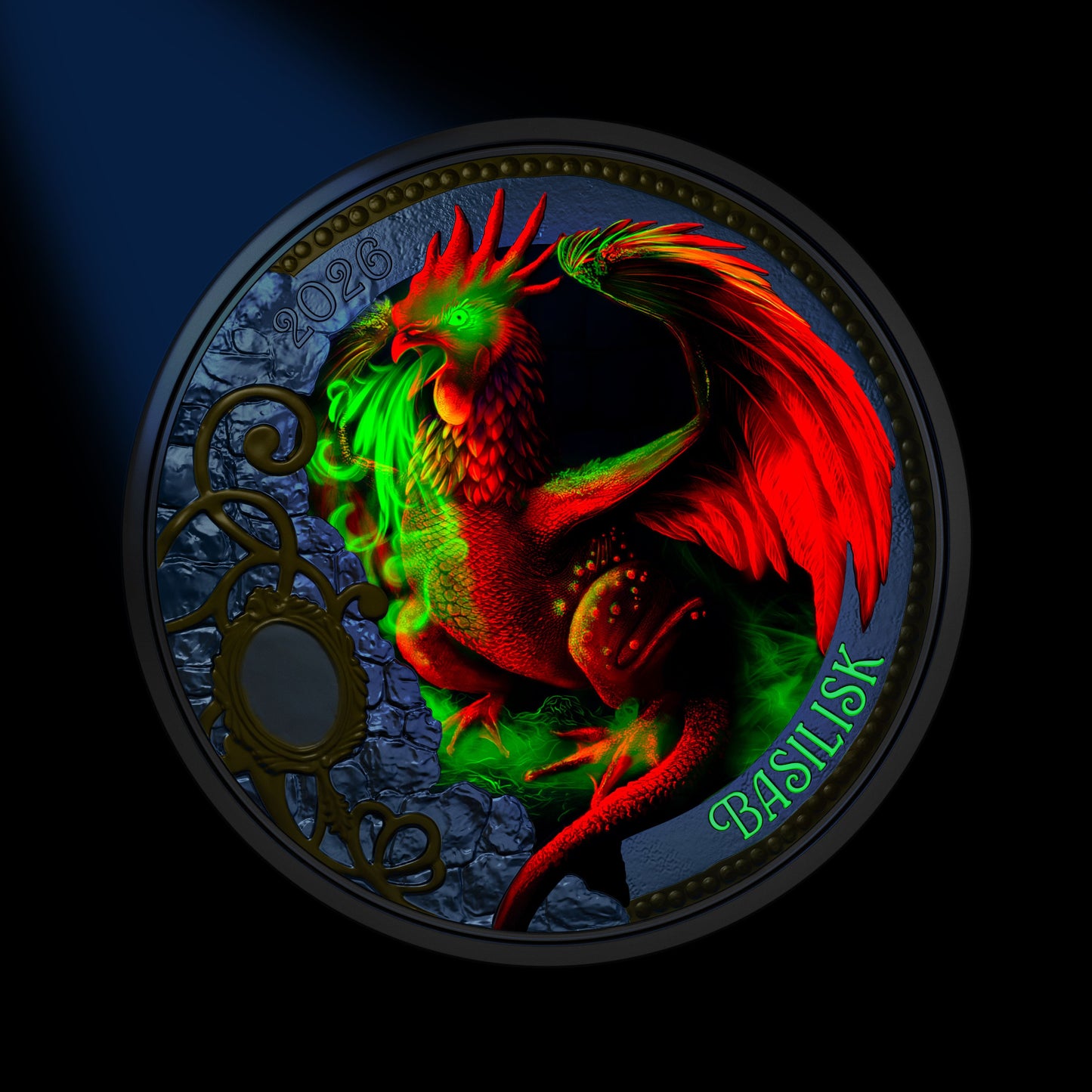 04/12 Der Basilisk - König der Schlangen, Fabelwesen, Fabelwesen, farbig, leuchtet mit UV-Taschenlampe