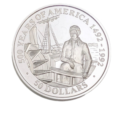 Robert Fulton mit Dampfschiff / 500 Jahre Entdeckung Amerika