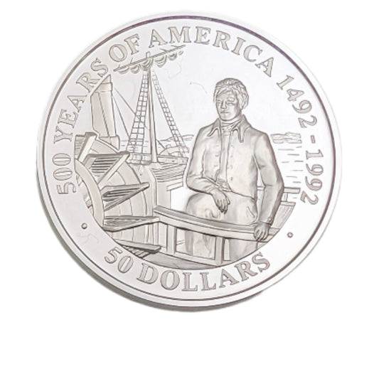 Robert Fulton mit Dampfschiff / 500 Jahre Entdeckung Amerika