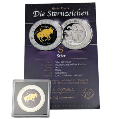 Sternzeichen Stier - Gerda Rogers, teilvergoldet, teilkoloriert