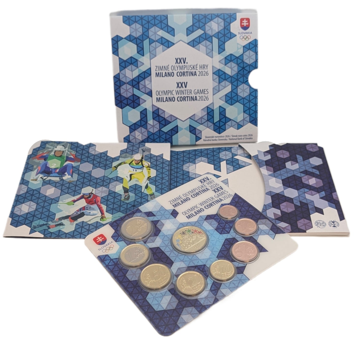 KMS Kursmünzensatz 1 ct - 2 €, XXV Winterolympiade Mailand - Cortina D'Ampezzo, inkl. Medaille farbig