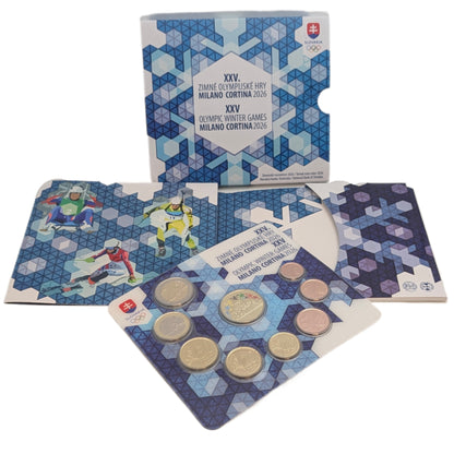 KMS Kursmünzensatz 1 ct - 2 €, XXV Winterolympiade Mailand - Cortina D'Ampezzo, inkl. Medaille farbig