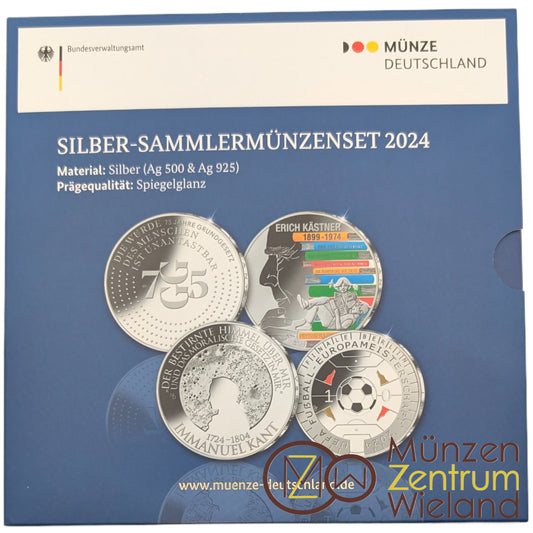 Silbermünzen Set: 3x20 € Kant, Grundgesetz, Kästner + 11 € Fußabll EM