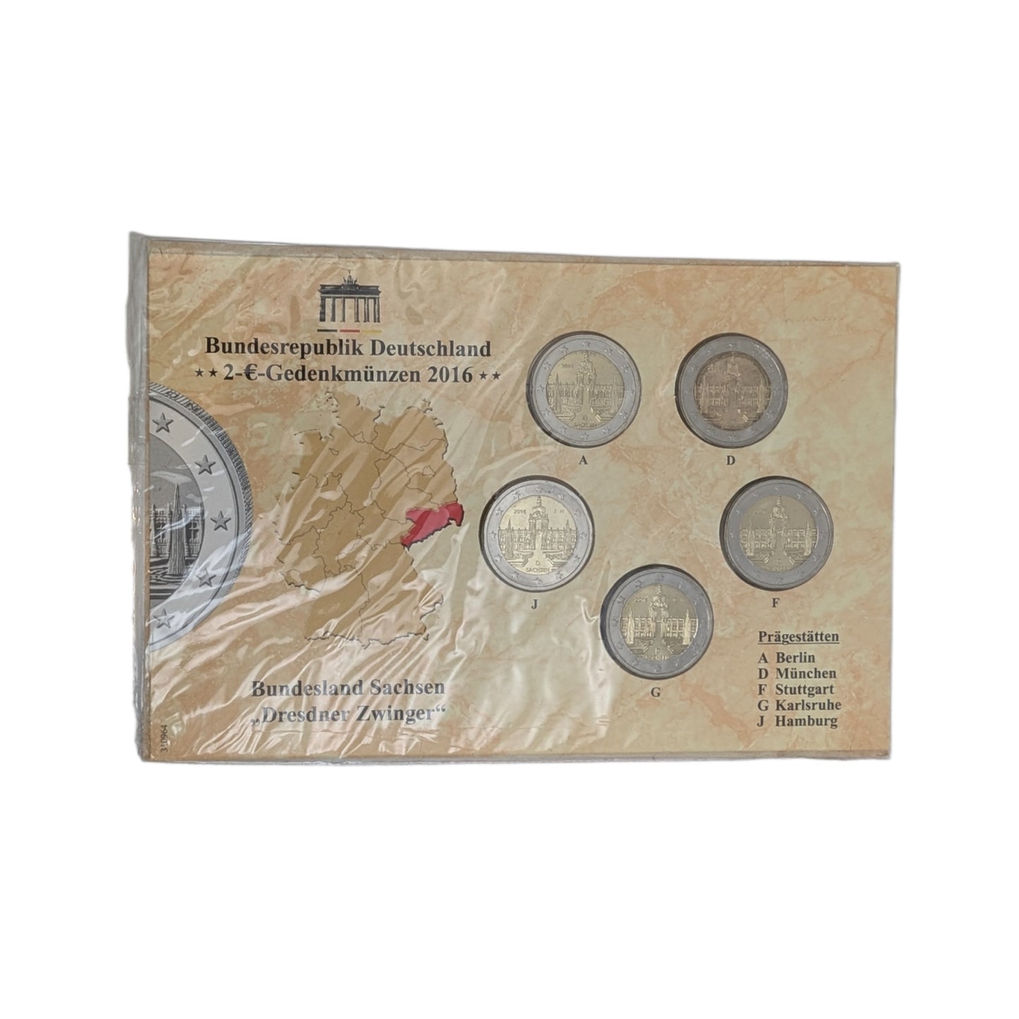 Sachsen, Dresdner Zwinger, 5x2 Euro, BTN Blister