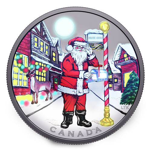 Santa Claus, colored, glowing/leuchtet mit Taschenlampe