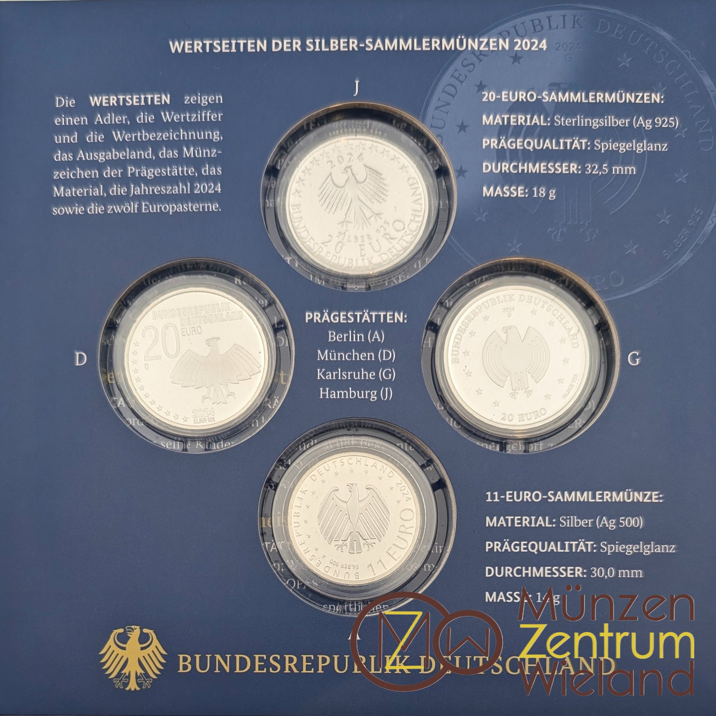 Silbermünzen Set: 3x20 € Kant, Grundgesetz, Kästner + 11 € Fußabll EM