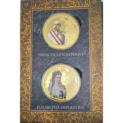 Franz Joseph Giant Medal Set, vergoldet teilweise mit Farbdruck, revers mit Swarovski Steinen