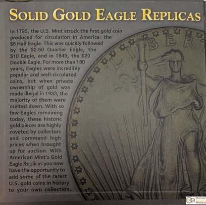 Solid Gold Eagle Replicas Set mit 7 Nachbildungen historischer Eagle Münzen