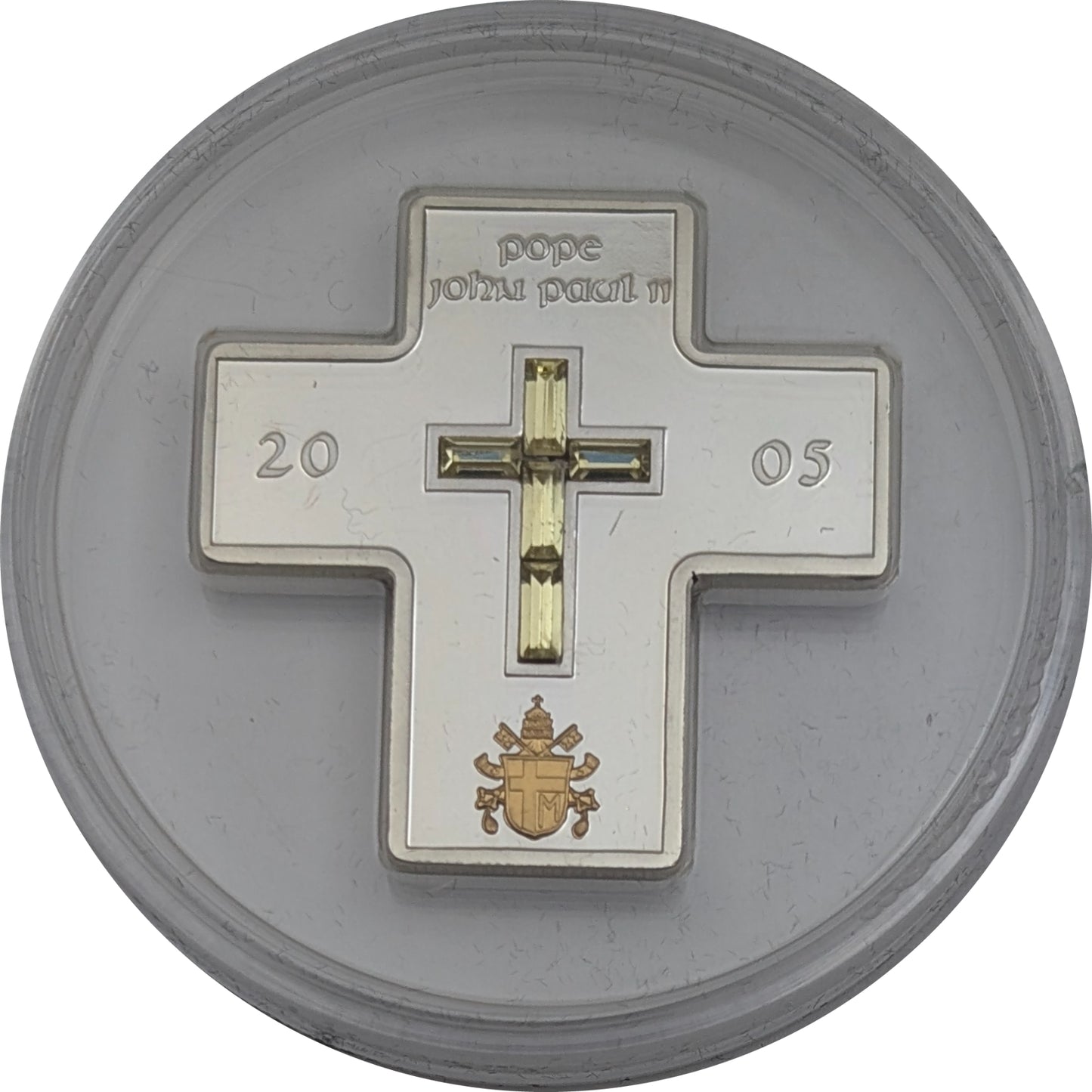 Leben und Wirken von Papst Johannes Paul II., Goldapplikation, Swarovskikristalle