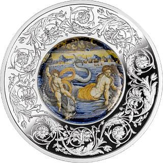 Maiolica - Venus + Cupid swimming on Dolphins - Porzellaninlay