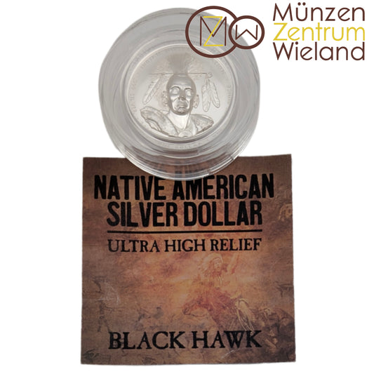 Black Hawk - Oglala Lakota Sioux - Native American Silver Dollar, Ultra High Relief