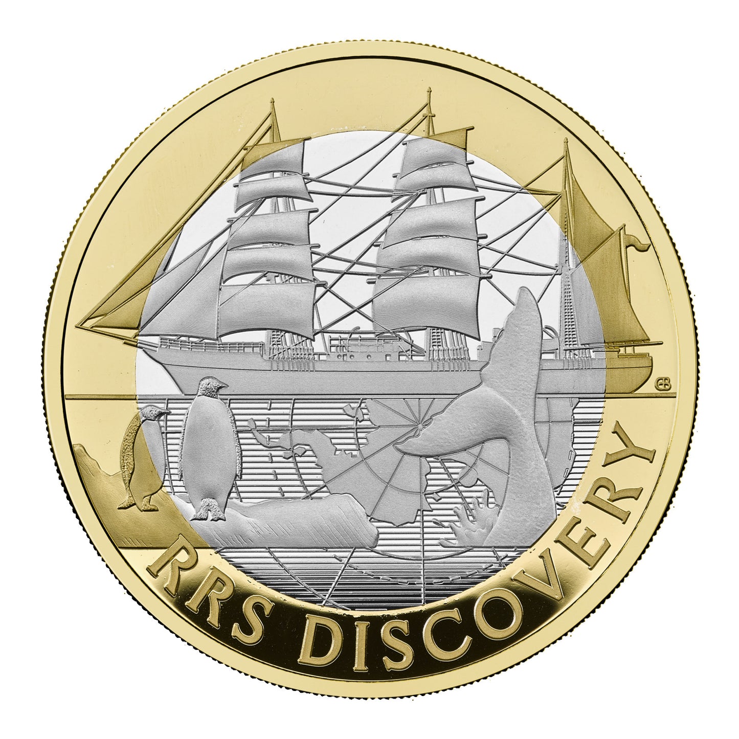 Forschungsschiff RRS Discovery, mit Goldapplikation