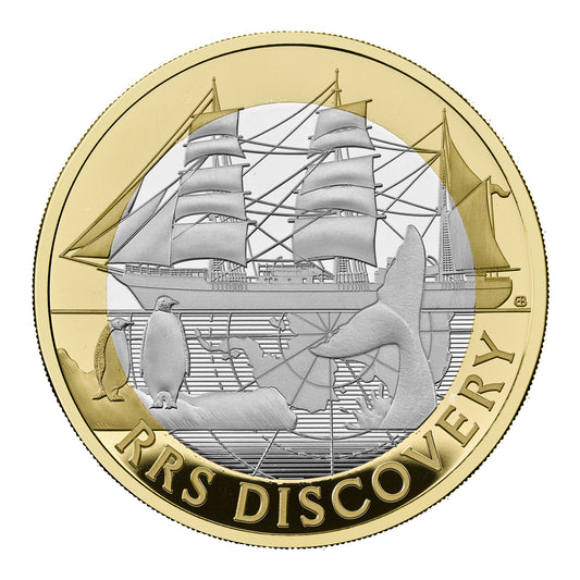 Forschungsschiff RRS Discovery, mit Goldapplikation