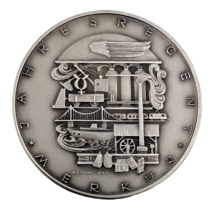 Kalendermedaille, Jahresregent Merkur, Bronze versilbert