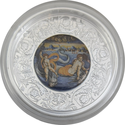Maiolica - Venus + Cupid swimming on Dolphins - Porzellaninlay