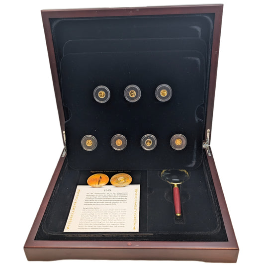 Ägyptische Pharaonen und Götter, 14-coin-set, Luxusbox mit Lupe