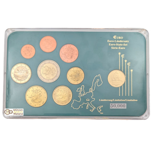KMS Kursmünzensatz / Typensatz mit 2 € Moltebeere 2004 und 50 Penniä 1991, 1 Cent - 2 Euro diverse Jahre