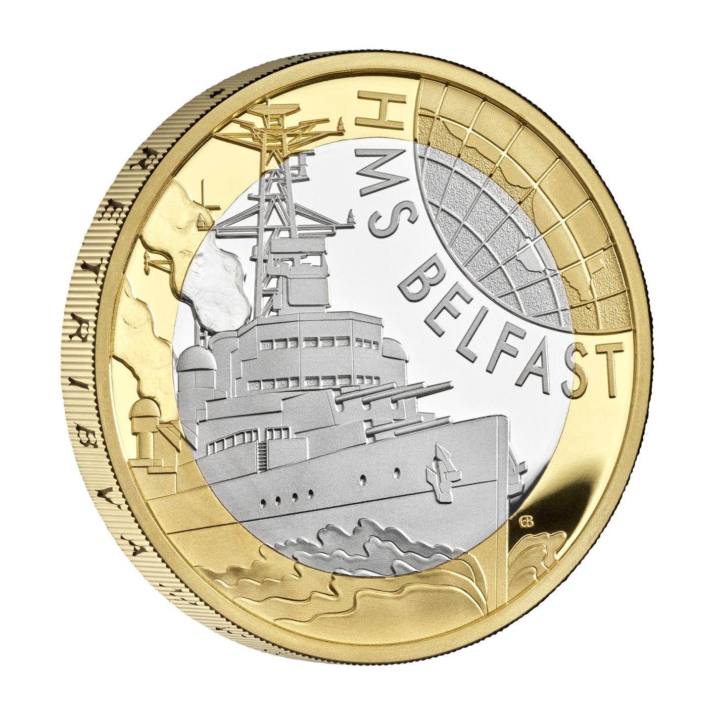 Schlachtschiff HMS Belfast mit Goldapplikation