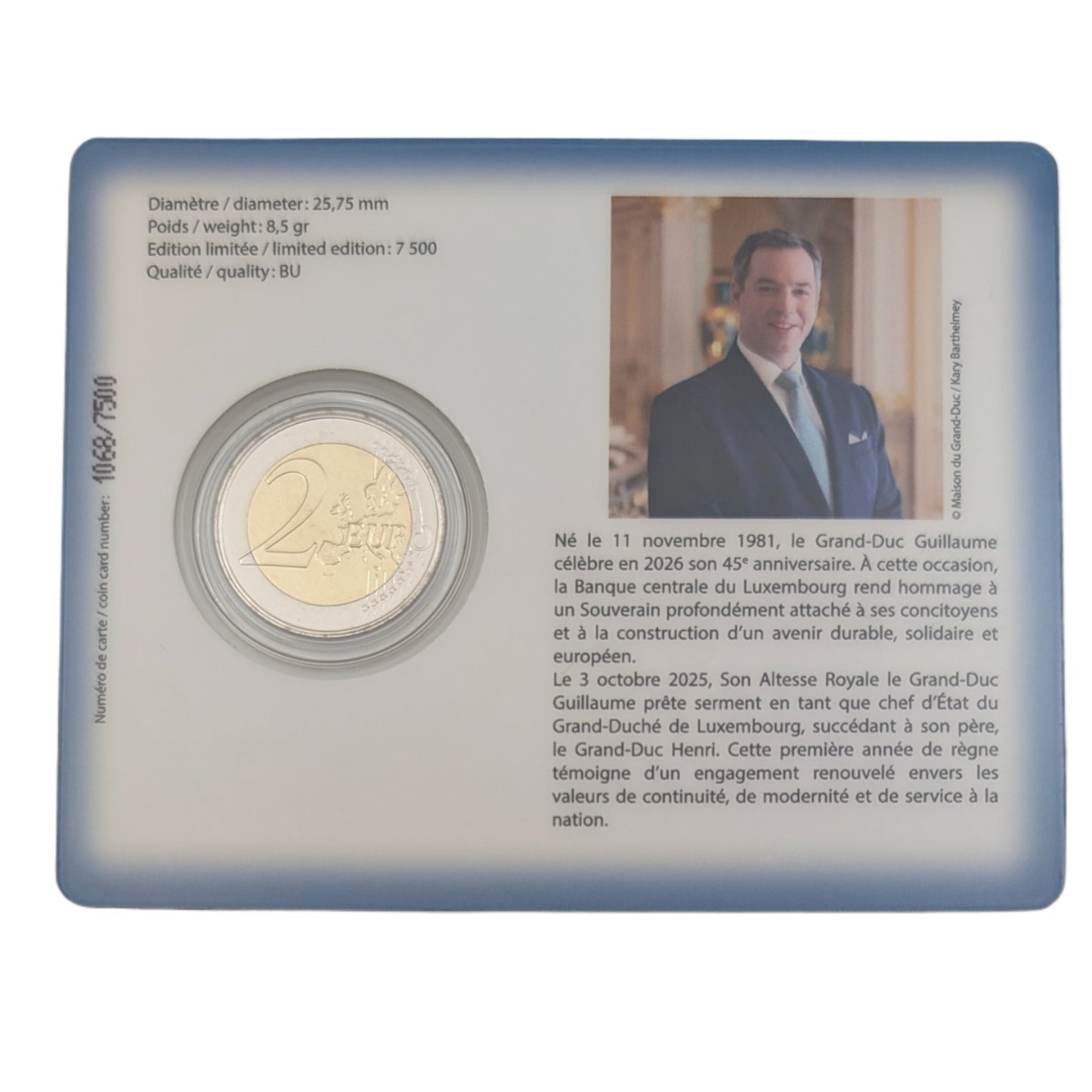 45th Birthdy of Grand Duke Guillaume, Coincard
