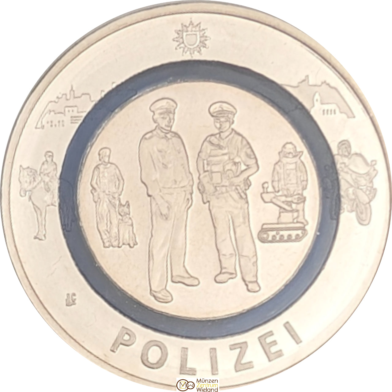 Polizei - Im Dienst der Gesellschaft, mit blauem Polymerring, Buchstabe nach Verfügbarkeit