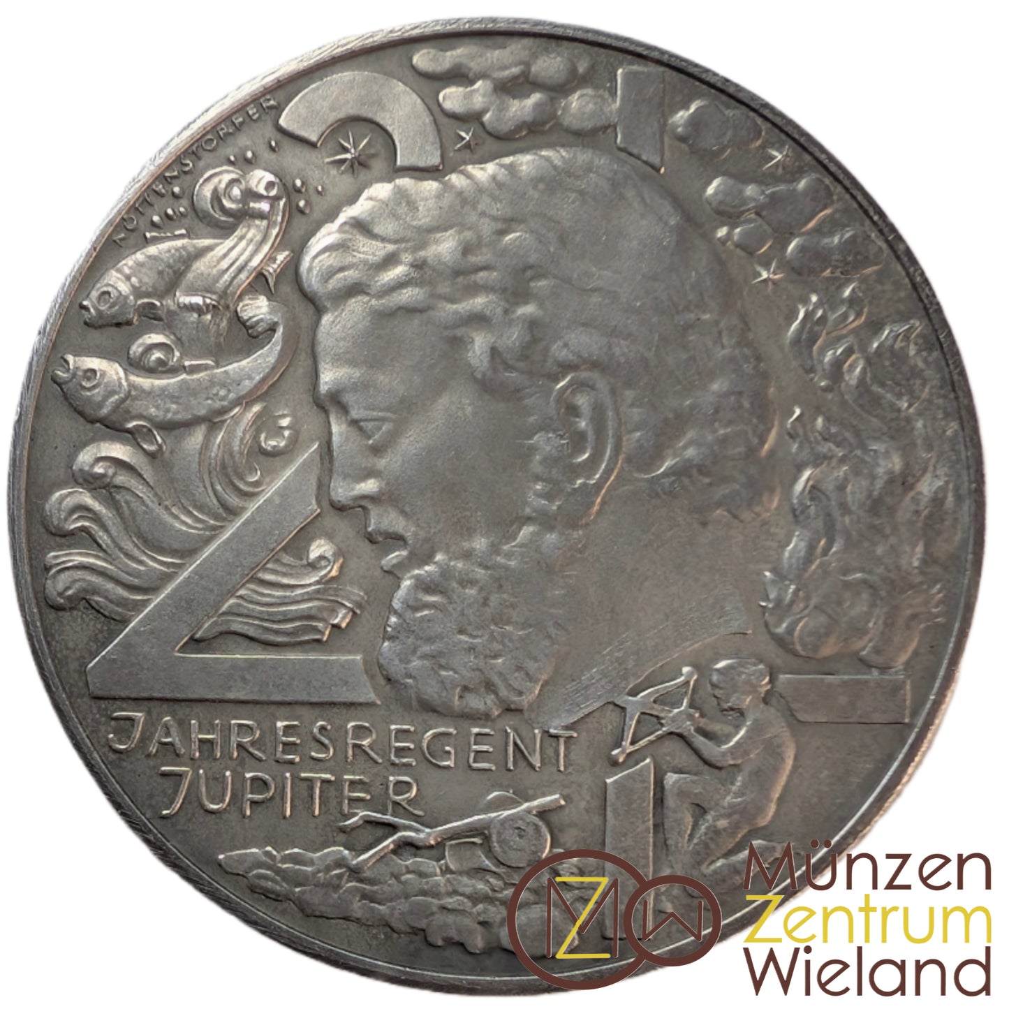Kalendermedaille Jahresregent Jupiter, Bronze versilbert