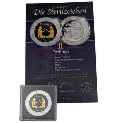 Sternzeichen Zwilling - Gerda Rogers, teilvergoldet, teilkoloriert