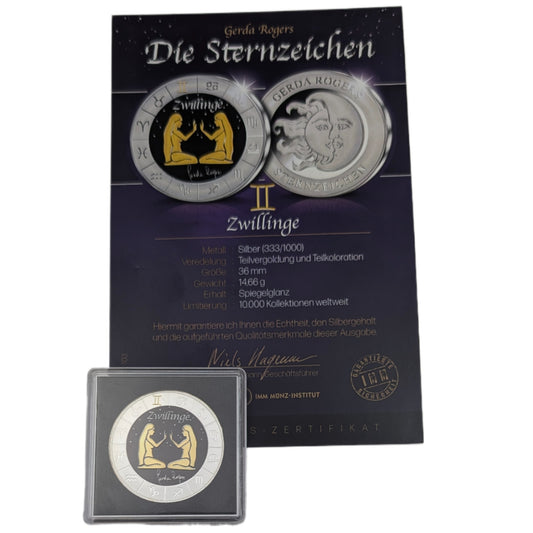 Sternzeichen Zwilling - Gerda Rogers, teilvergoldet, teilkoloriert