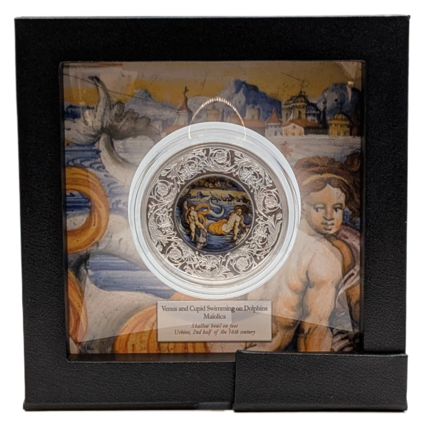 Maiolica - Venus + Cupid swimming on Dolphins - Porzellaninlay