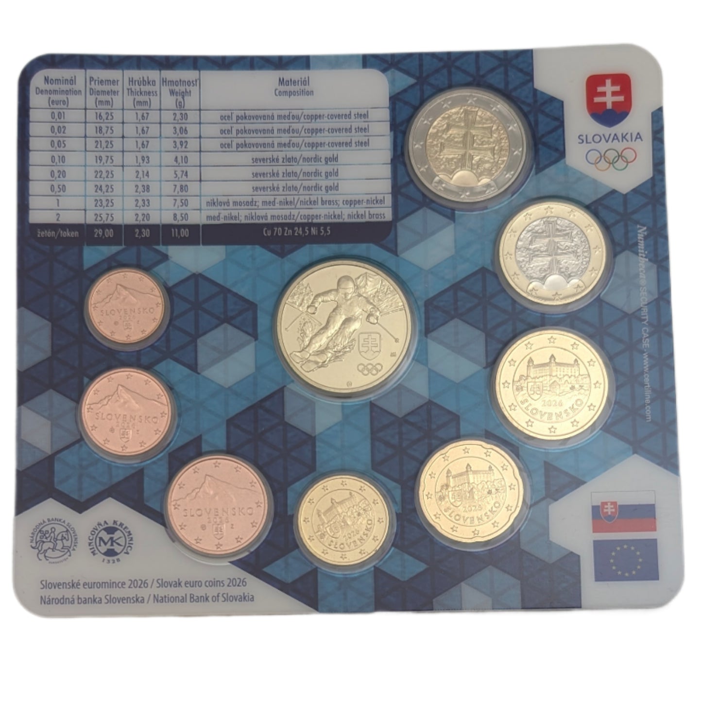 KMS Kursmünzensatz 1 ct - 2 €, XXV Winterolympiade Mailand - Cortina D'Ampezzo, inkl. Medaille farbig