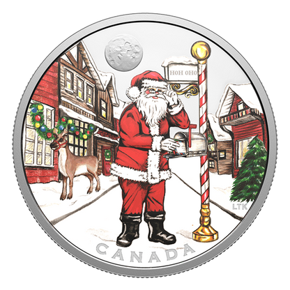 Santa Claus, colored, glowing/leuchtet mit Taschenlampe