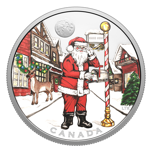 Santa Claus, colored, glowing/leuchtet mit Taschenlampe