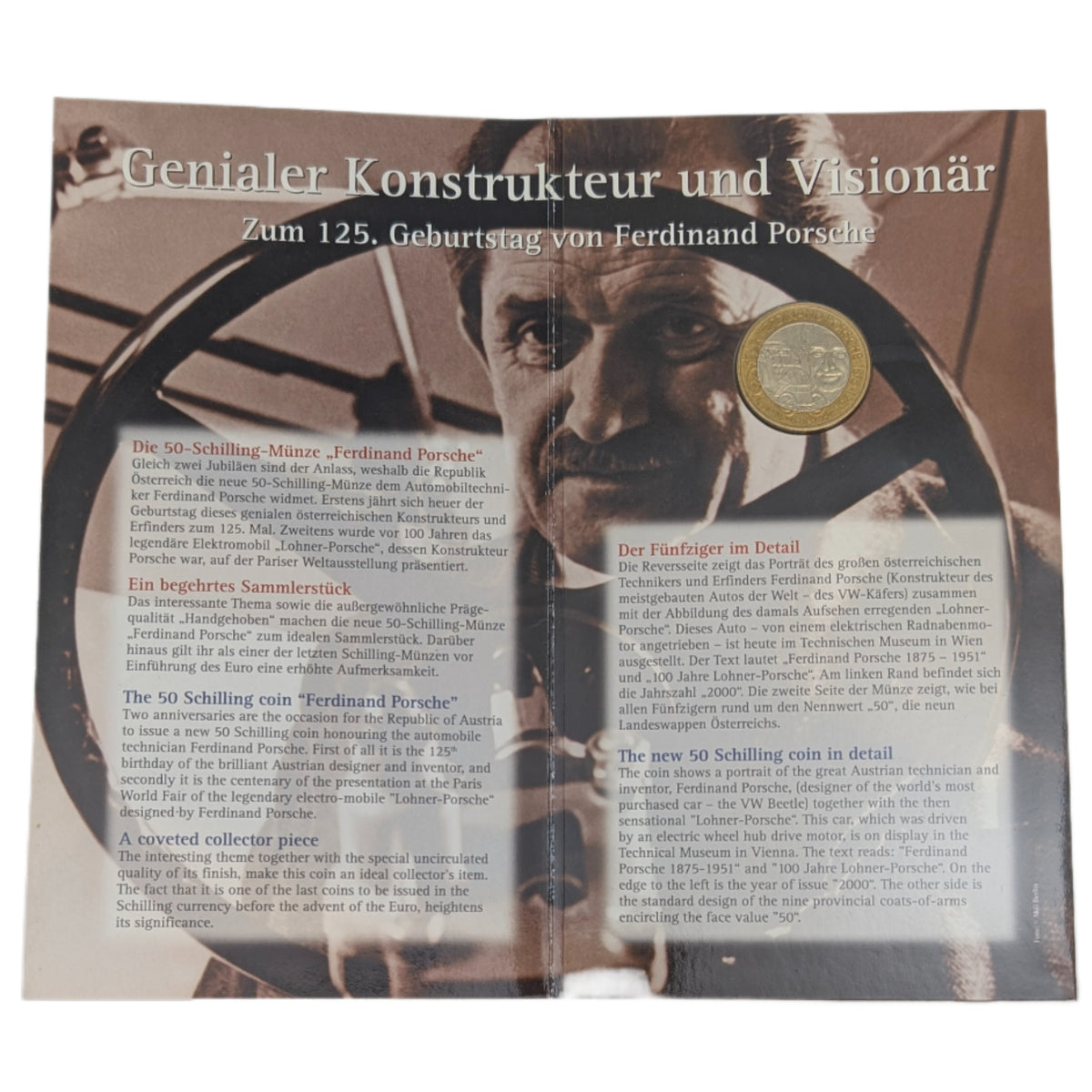 Ferdinand Porsche, Blister/Folder – Muenzenzentrum Wieland