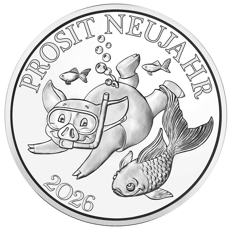 Glücksjeton - Reisen ins Glück 2023-2029, Kurti schwimmt in Japan mit Fischen