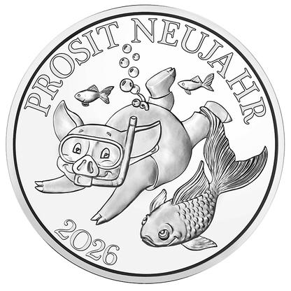 Glücksjeton - Reisen ins Glück 2023-2029, Kurti schwimmt in Japan mit Fischen