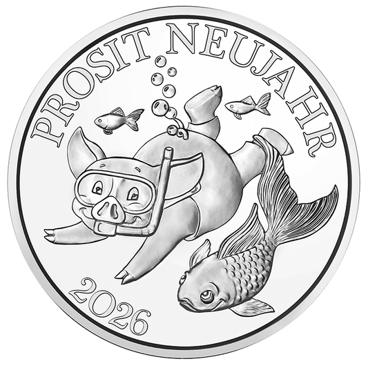 Glücksjeton - Reisen ins Glück 2023-2029, Kurti schwimmt in Japan mit Fischen