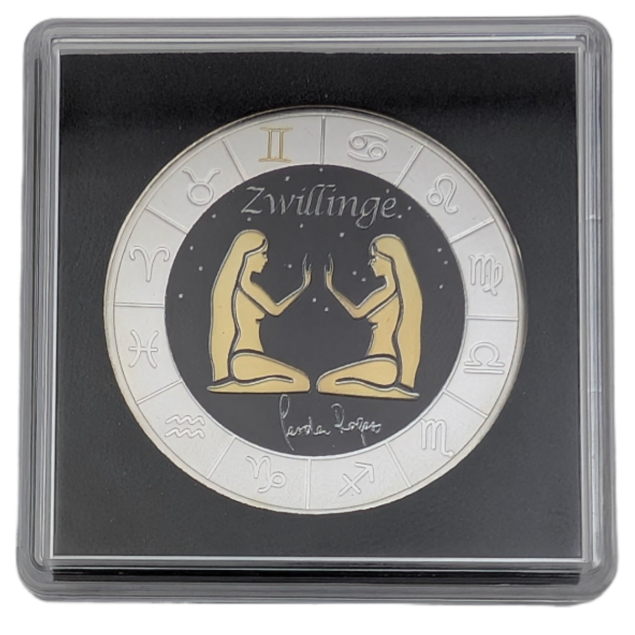 Sternzeichen Zwilling - Gerda Rogers, teilvergoldet, teilkoloriert