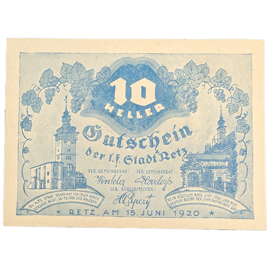 Notgeld: Gutschein Stadtgemeinde Retz, Niederösterreich