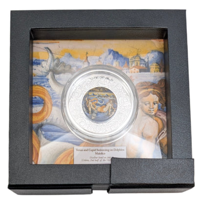 Maiolica - Venus + Cupid swimming on Dolphins - Porzellaninlay