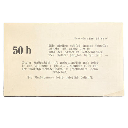 Notgeld der Marktgemeinde Gars am Kamp, Niederösterreich