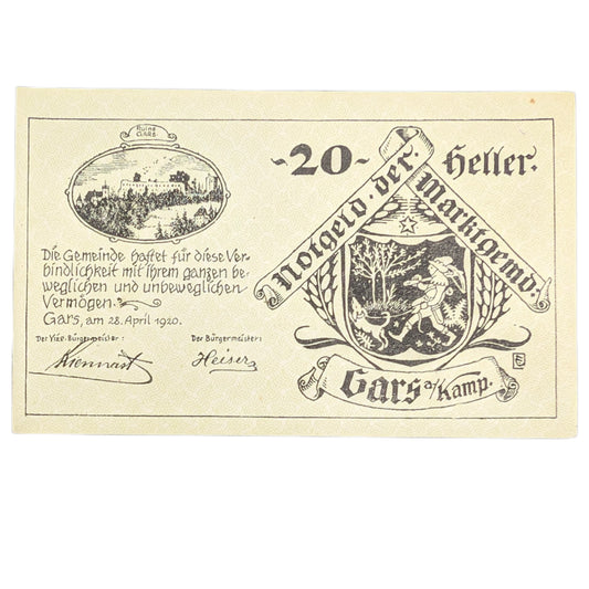 Notgeld der Marktgemeinde Gars am Kamp, Niederösterreich
