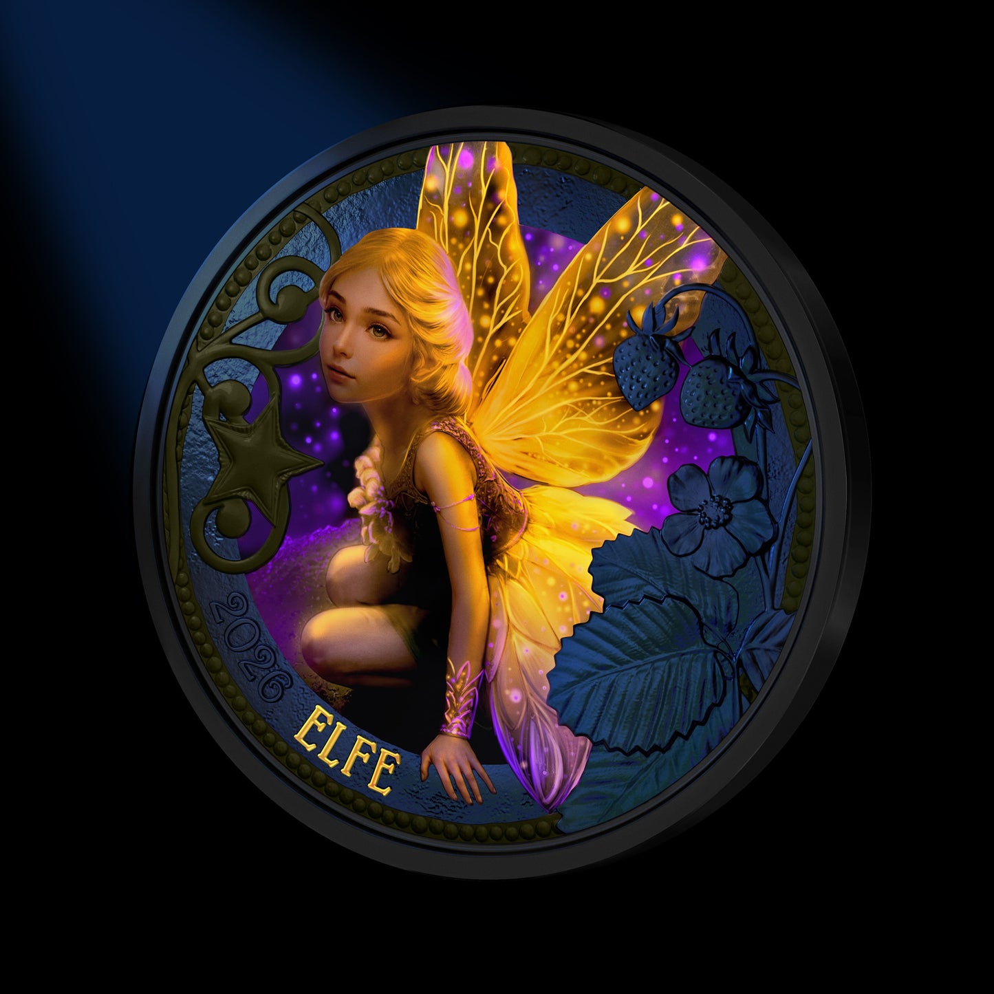 03/12 Die Elfe - Naturgeist der Fantasie, Fabelwesen, Fabelwesen, farbig, leuchtet mit UV-Taschenlampe