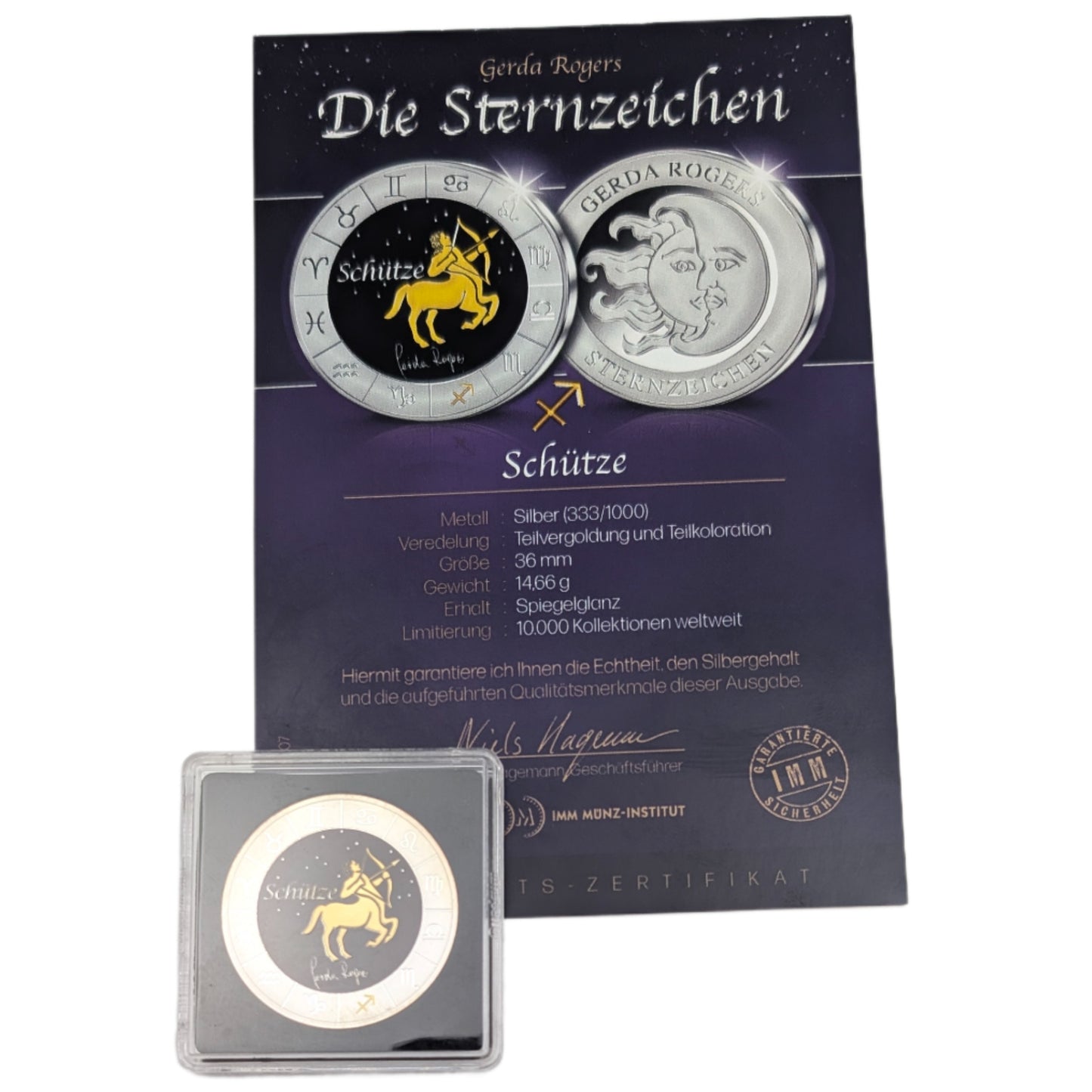 Sternzeichen Schütze - Gerda Rogers, teilvergoldet, teilkoloriert